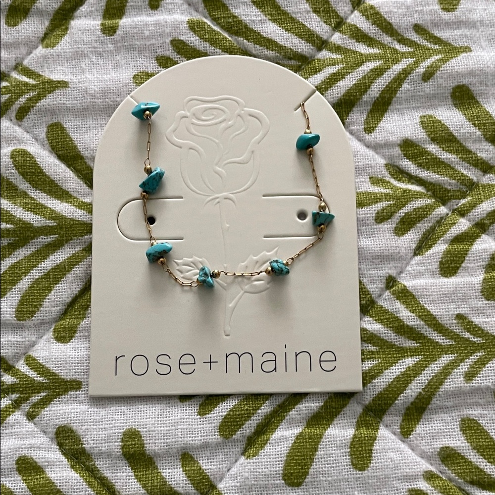 Rose + Maine Turquoise Chip Gold Chain Bracelet with extender